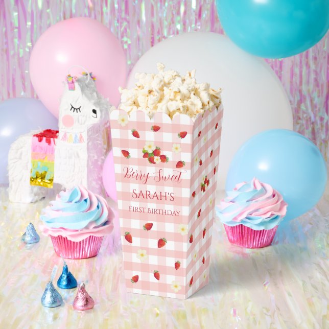 Berry Sweet Strawberry 1st Birthday Popcorn  Geschenkschachtel (Party)