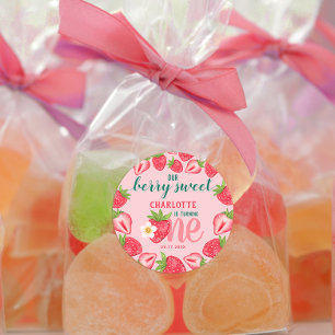 Berry Sweet Strawberry Baby 1. Geburtstag Party Runder Aufkleber