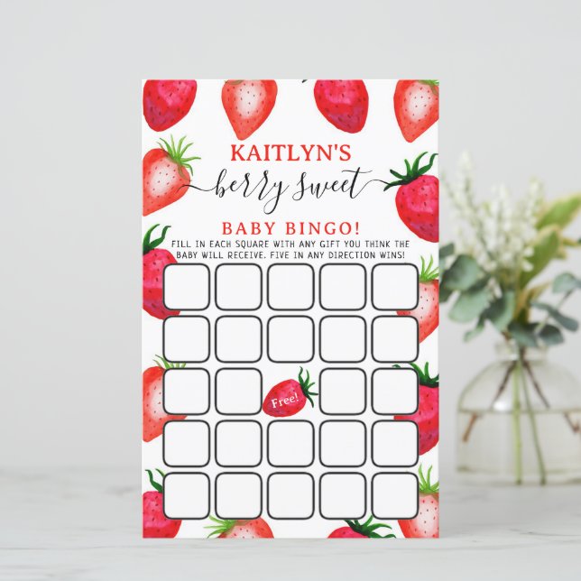 Berry Sweet Strawberry Baby Dusche Bingo Game (Stehend Vorderseite)