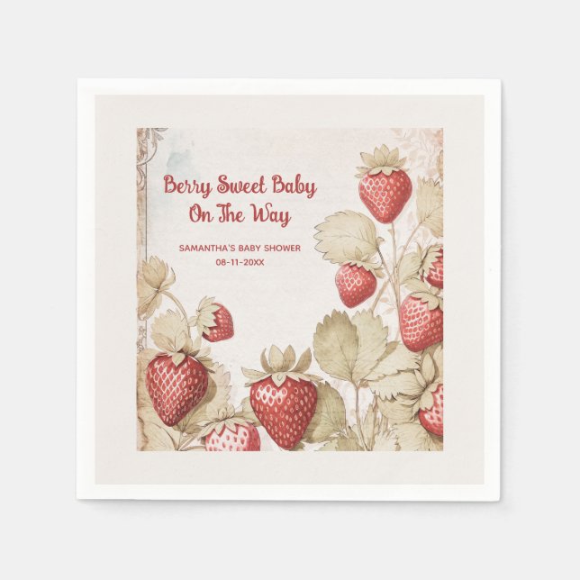 Berry Sweet Strawberry Baby Dusche Serviette (Vorderseite)
