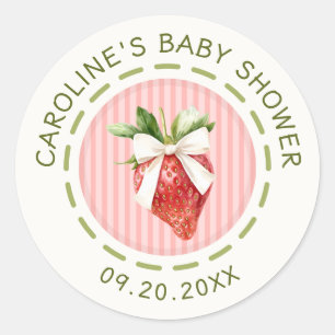 Berry Sweet Strawberry Baby-Einweihungsparty Runder Aufkleber