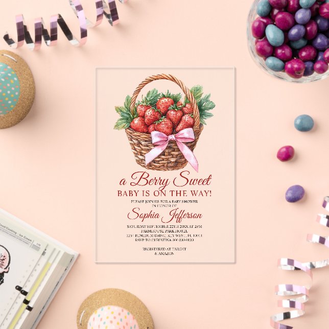 Berry Sweet Strawberry Baby Shower Acryleinladungen (Insitu (Feier))