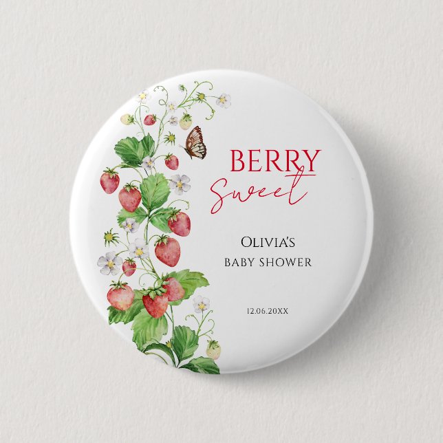 Berry Sweet Strawberry Baby Shower Button (Vorderseite)