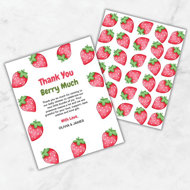 Berry Sweet Strawberry Baby Shower Danke Karte (Berry Sweet Strawberry Baby Shower Thank You Card )
