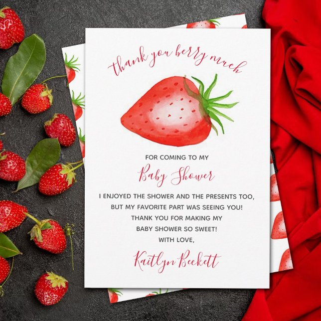 Berry Sweet Strawberry Baby Shower Dankeskarte (Von Creator hochgeladen)