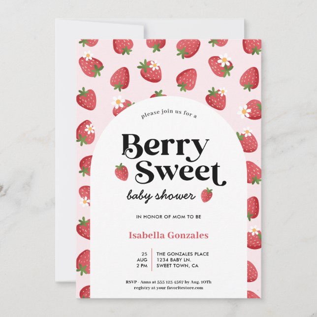 Berry Sweet Strawberry Baby Shower Einladung (Vorderseite)
