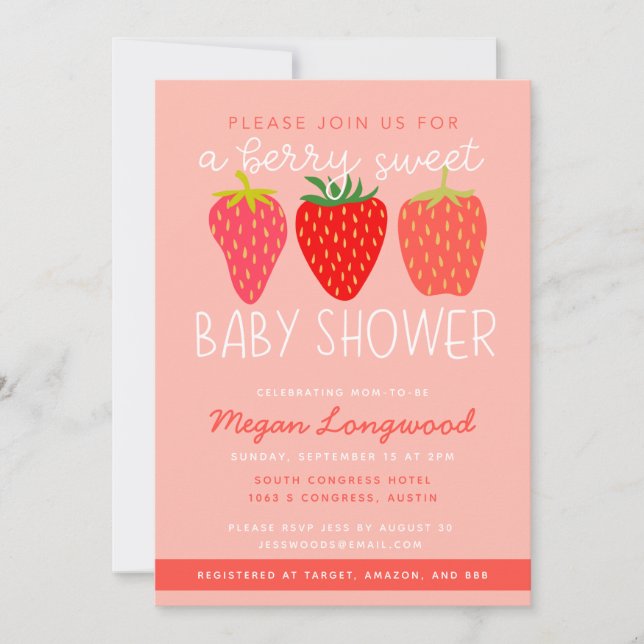 Berry Sweet Strawberry Baby Shower Einladung (Vorderseite)