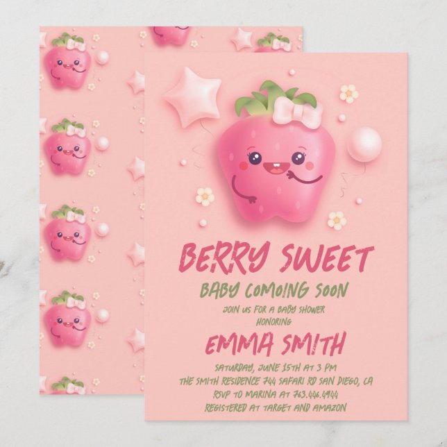 Berry Sweet Strawberry Baby Shower Einladung (Vorne/Hinten)