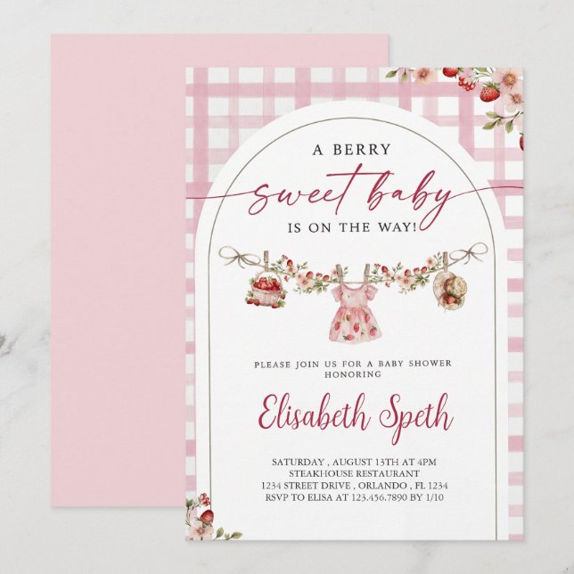 Berry Sweet Strawberry Baby Shower Invitation Einladung (Vorne/Hinten)