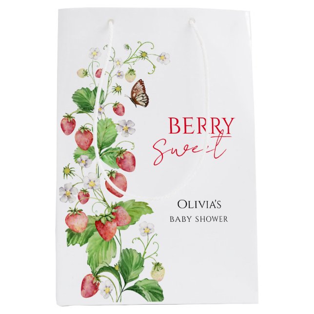 Berry Sweet Strawberry Baby Shower Mittlere Geschenktüte (Vorderseite)