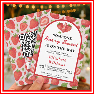 Berry Sweet Strawberry Baby Shower QR RSVP Einladung