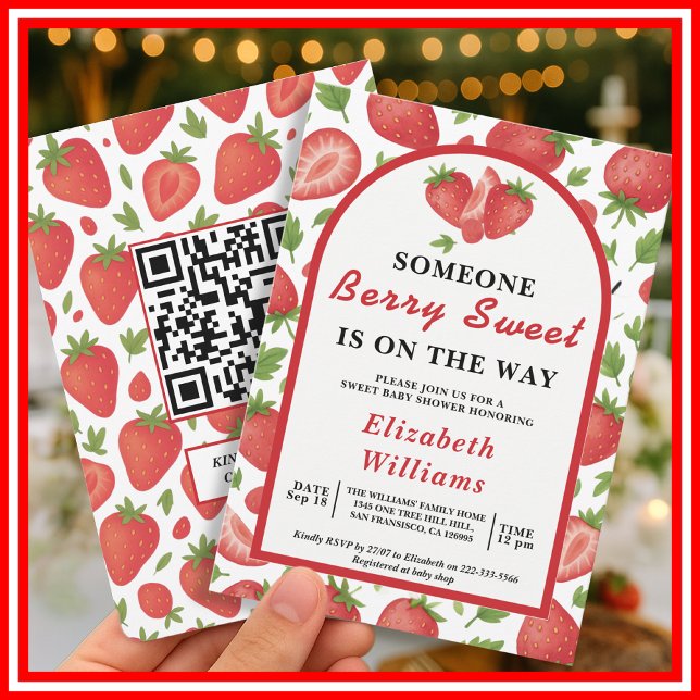 Berry Sweet Strawberry Baby Shower | QR UAWG Einladung (Von Creator hochgeladen)