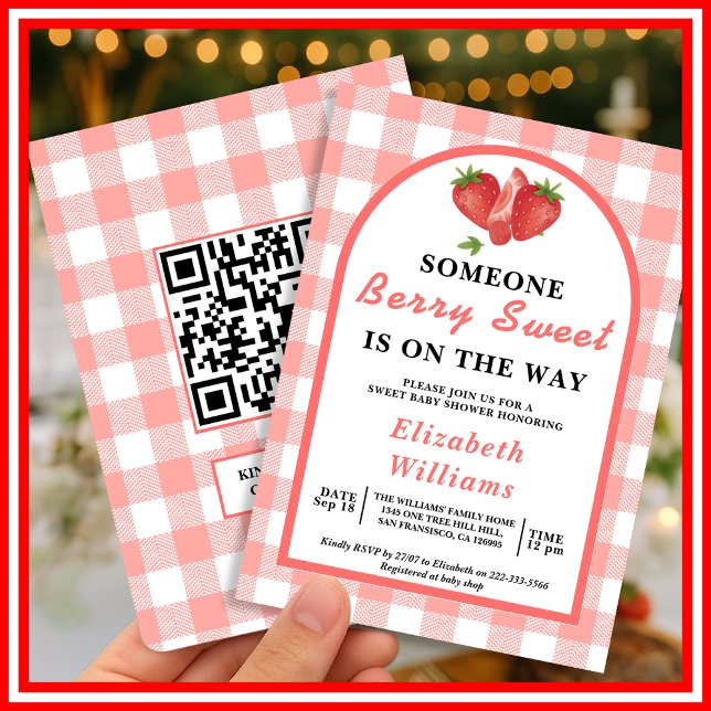 Berry Sweet Strawberry Baby Shower | QR UAWG Einladung (Von Creator hochgeladen)