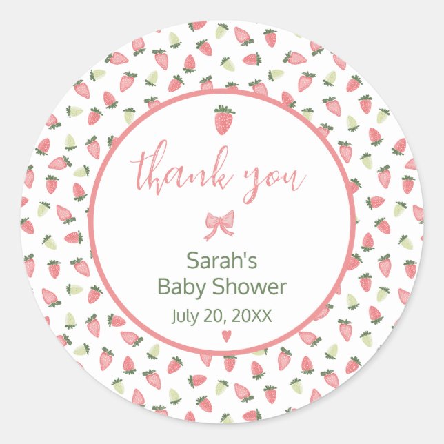 Berry Sweet Strawberry Baby Shower Thank You Runder Aufkleber (Vorderseite)