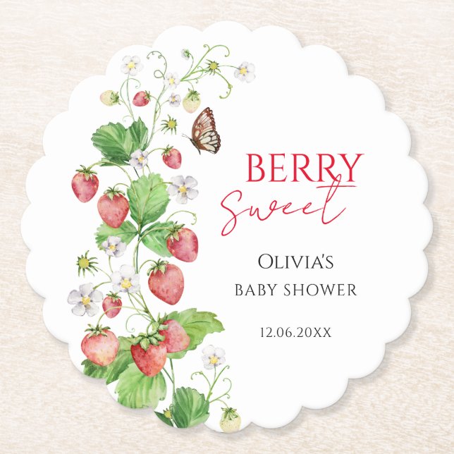 Berry Sweet Strawberry Baby Shower Untersetzer (Vorderseite)