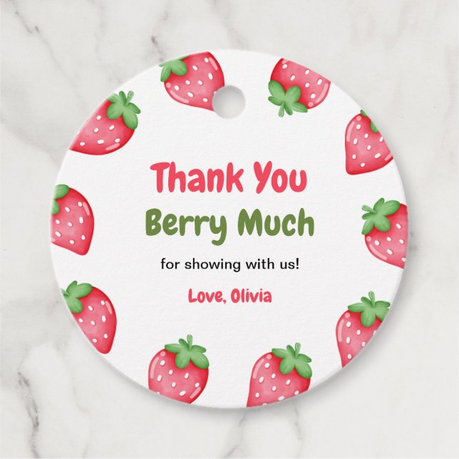 Berry Sweet Strawberry Baby Shower Vielen Dank Geschenkanhänger (Vorderseite)