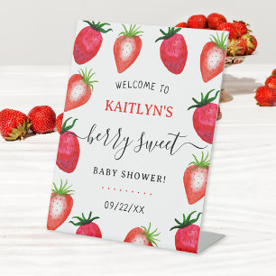 Berry Sweet Strawberry Baby Shower Willkommen Sockelschild