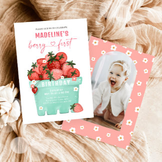 Berry Sweet Strawberry Bauern Markt Geburtstag Einladung