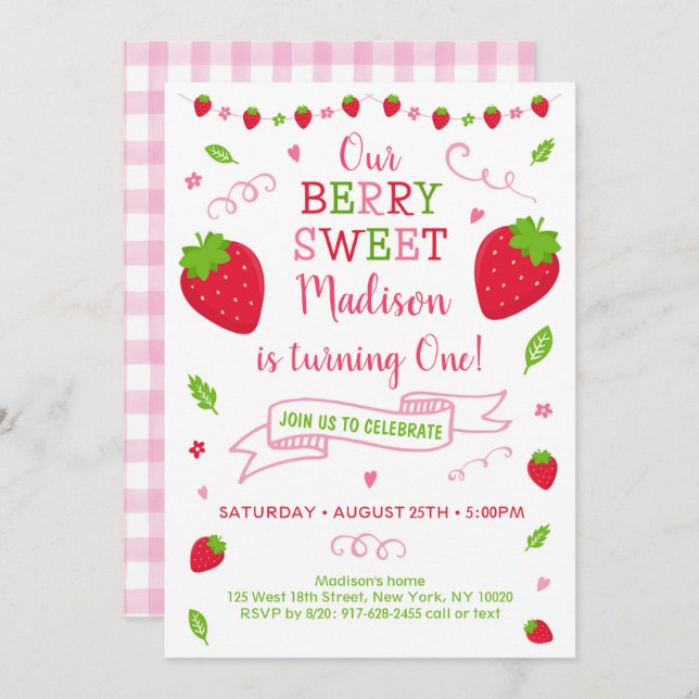 Berry Sweet Strawberry Birthday Einladung (Vorne/Hinten)