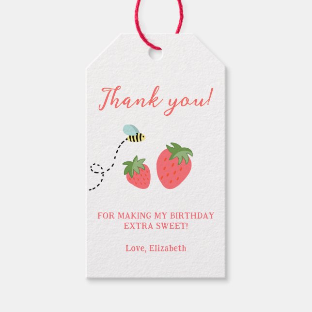 Berry Sweet Strawberry Birthday Favor Thank you Geschenkanhänger (Vorderseite)