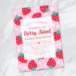 Berry Sweet Strawberry Birthday Party Einladung