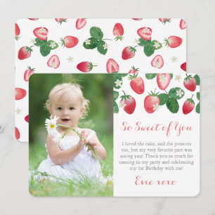 Berry Sweet Strawberry Birthday Party Foto Dankeskarte