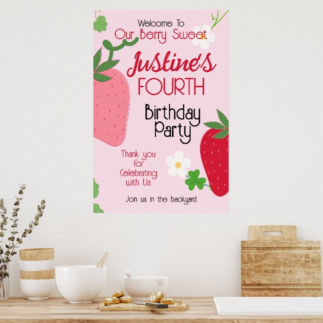 Berry Sweet Strawberry Birthday Party Poster (Küche)