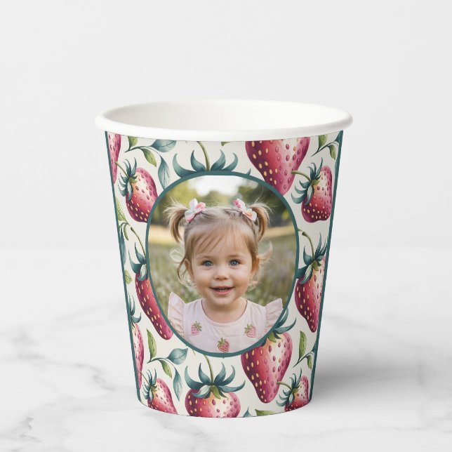 Berry Sweet Strawberry Birthday Photo Pappbecher (Vorderseite)