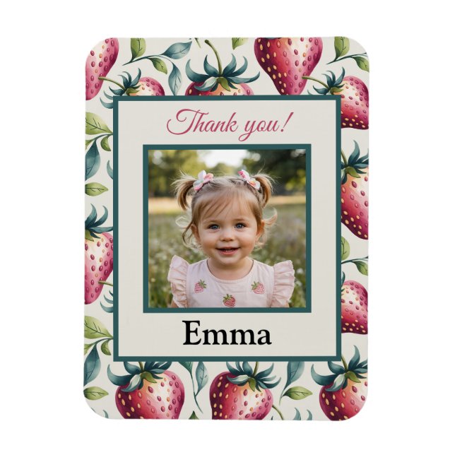 Berry Sweet Strawberry Birthday Thank You Photo Magnet (Vertikal)