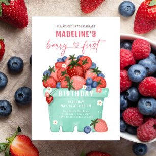 Berry Sweet Strawberry Blueberry Erster Geburtstag Einladung