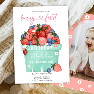 Berry Sweet Strawberry Blueberry Erster Geburtstag Einladung
