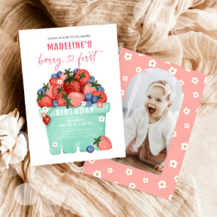 Berry Sweet Strawberry Blueberry Erster Geburtstag Einladung
