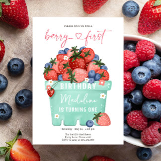 Berry Sweet Strawberry Blueberry Erster Geburtstag Einladung