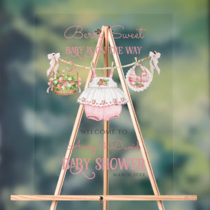 Berry Sweet Strawberry Bow Modern Baby Girl Dusche Acrylschild