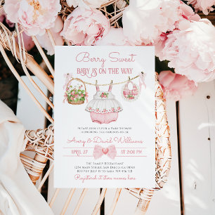 Berry Sweet Strawberry Bow Modern Baby Girl Dusche Einladung