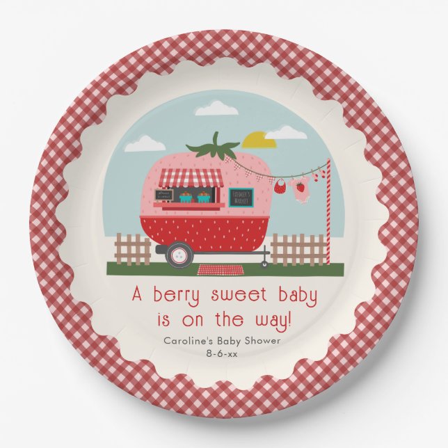 Berry Sweet Strawberry Camper Babydusche Pappteller (Vorderseite)