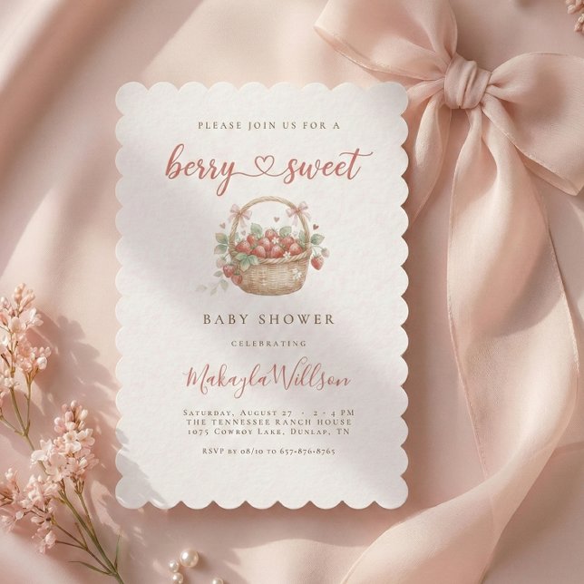 Berry Sweet Strawberry Coquette Baby shower Einladung (Von Creator hochgeladen)