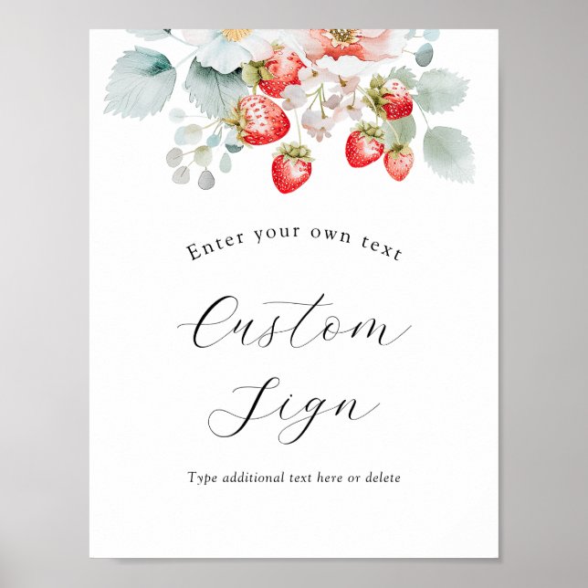 Berry Sweet Strawberry Custom Text Sign Poster (Vorne)