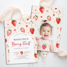 Berry Sweet Strawberry Cute Photo 1st Birthday