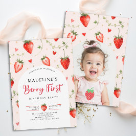 Berry Sweet Strawberry Cute Photo 1st Birthday Einladung