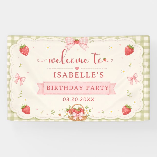 Berry Sweet Strawberry Geburtstag Banner (Horizontal)
