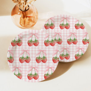 Berry Sweet Strawberry Geburtstag Pink Gingham Pappteller