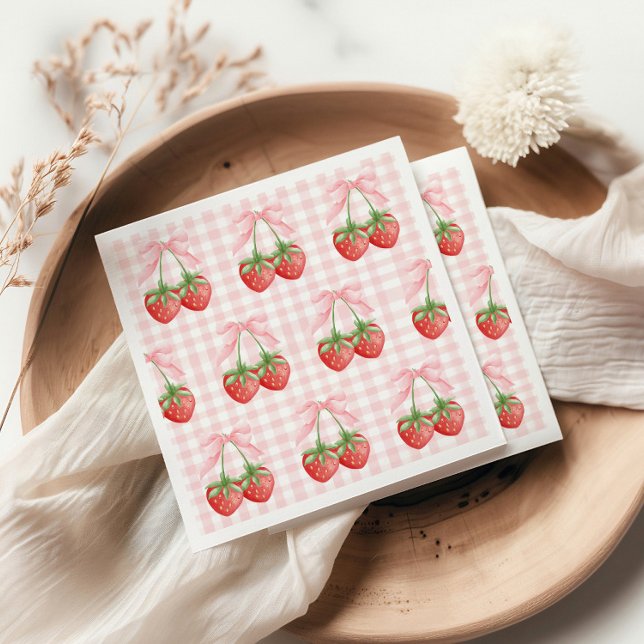 Berry Sweet Strawberry Geburtstag Pink Gingham Serviette (Von Creator hochgeladen)