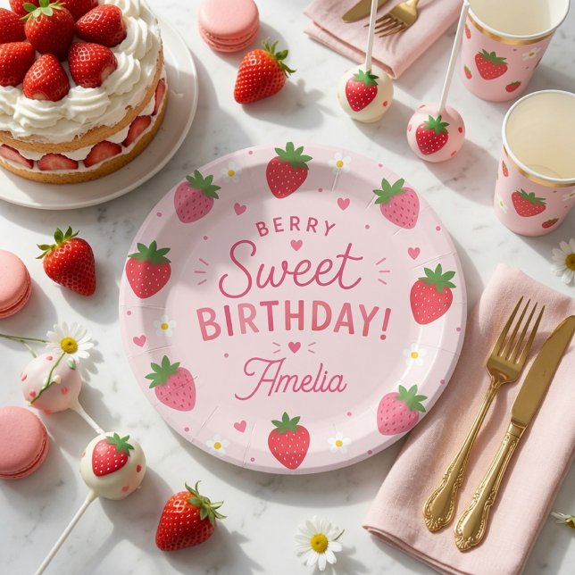 Berry Sweet Strawberry Geburtstag Rosa Pappteller (Von Creator hochgeladen)