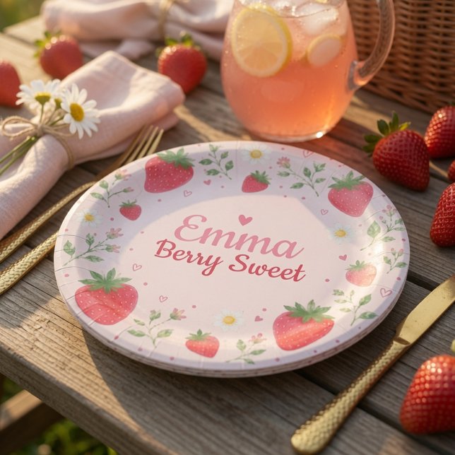 Berry Sweet Strawberry Geburtstag Rosa  Pappteller (Von Creator hochgeladen)