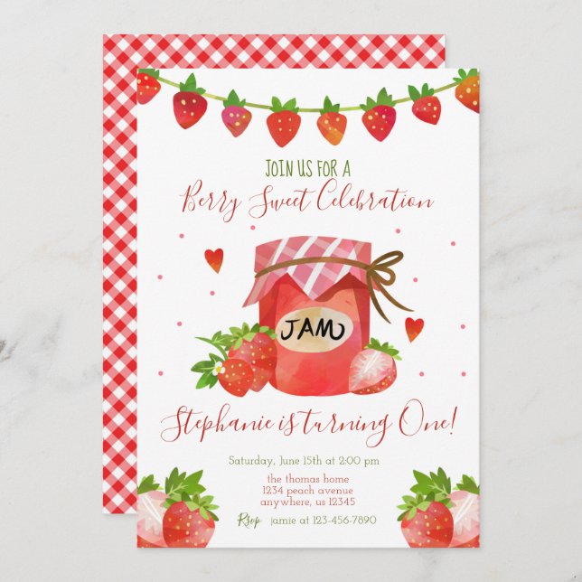 Berry Sweet Strawberry Geburtstagsparty Einladung (Vorne/Hinten)