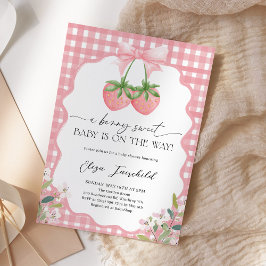 Berry Sweet Strawberry Gingham Babyparty Einladung