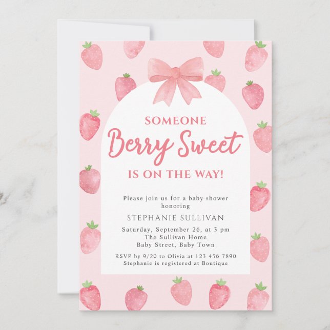 Berry Sweet Strawberry Girl Baby Shower  Einladung (Vorderseite)