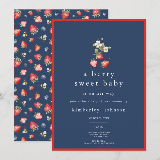 Berry Sweet Strawberry Girl Baby Shower Einladung (Vorne/Hinten)