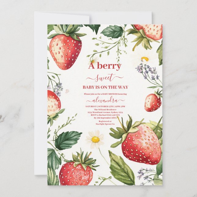 Berry Sweet Strawberry Girl Babydusche Einladung
